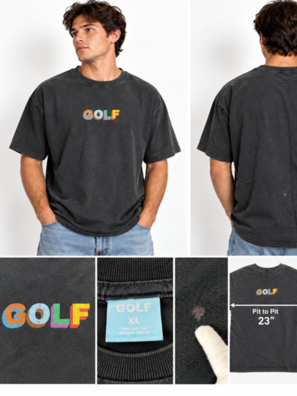 GOLF XL Graphic T-Shirt Washed Black Multicolor Logo Streetwear